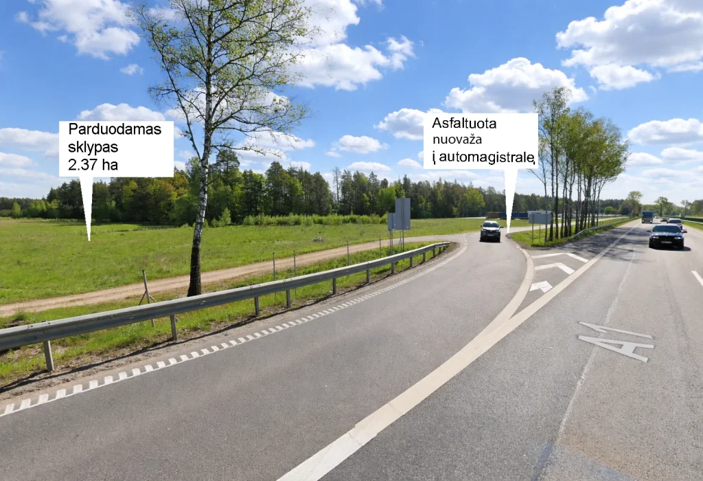 PARDUODAMAS KOMERCINĖS PASKIRTIES 2.37 HA SKLYPAS ŠALIA MAGISTRALĖS VILNIUS – KAUNAS